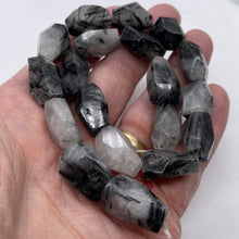 Load image into Gallery viewer, Rutilated Quartz 15&quot; Strand | 21x13x19 to 25x13x14 | White Black | 18 Beads |
