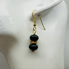 Load image into Gallery viewer, Rainbow Obsidian Round Bead and Yellow Gold Earrings

