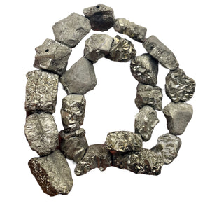 Pyrite Crystals Nugget Strand | 21x17x9 to 16x15x12mm | Silver Gold | 22 Beads|