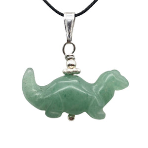 Aventurine Diplodocus Dinosaur Sterling Silver Pendant | 25x11.5x7.5mm (Diplodocus), 5.5mm (Bail Opening), 7/8" (Long) | Green