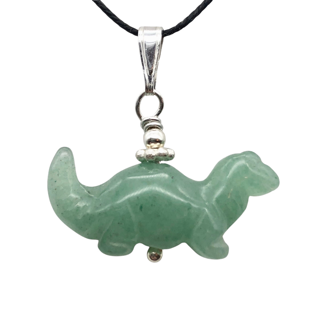 Aventurine Diplodocus Dinosaur Sterling Silver Pendant | 25x11.5x7.5mm (Diplodocus), 5.5mm (Bail Opening), 7/8