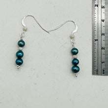 Load image into Gallery viewer, Shining Teal Fresh Water Pearl Sterling Silver Earrings | 1 1/2&quot; long |
