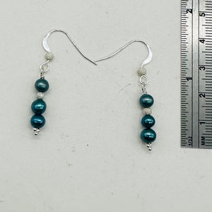 Shining Teal Fresh Water Pearl Sterling Silver Earrings | 1 1/2" long |