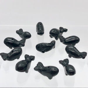 Carved Sea Animals 2 Obsidian Whale Beads | 21x12x10mm | Black