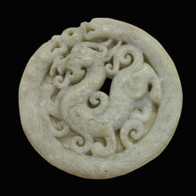 Load image into Gallery viewer, New Jade Carved Dragon Pendant Bead | Round | 2 5/8x1/4&quot; | Pale green | 1 Bead |
