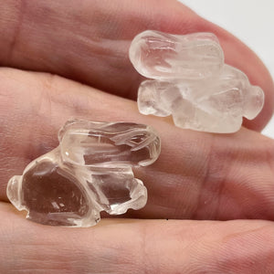 Hoppy 2 Carved Clear Quartz Bunny Rabbit Beads | 22x12x10m | Clear