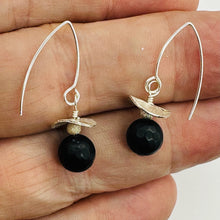 Load image into Gallery viewer, Black Stone - Africa Round Bead and Sterling Silver Earrings| Black Matte|

