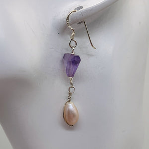 Lilac Triangle Amethyst Pearl Sterling Silver Earrings | 1 Inch Long | 1 Pair |