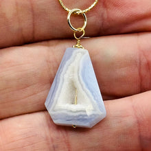 Load image into Gallery viewer, Chalcedony Druzy Designer Cut Sterling Silver Pendant | 1 1/4&quot; Long | Blue |
