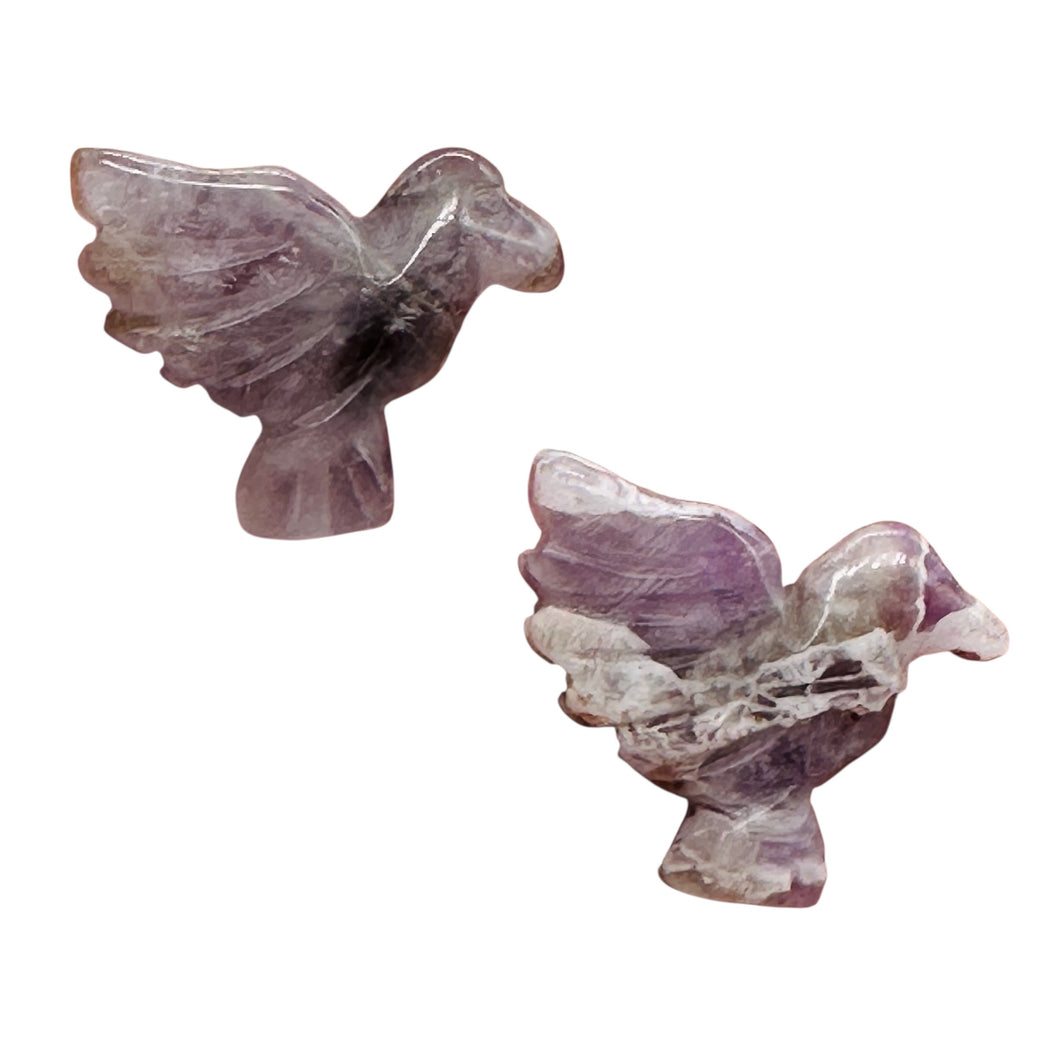 Lovely 2 Hand Carved Amethyst Dove Bird Beads | 18x18x7mm | Purple
