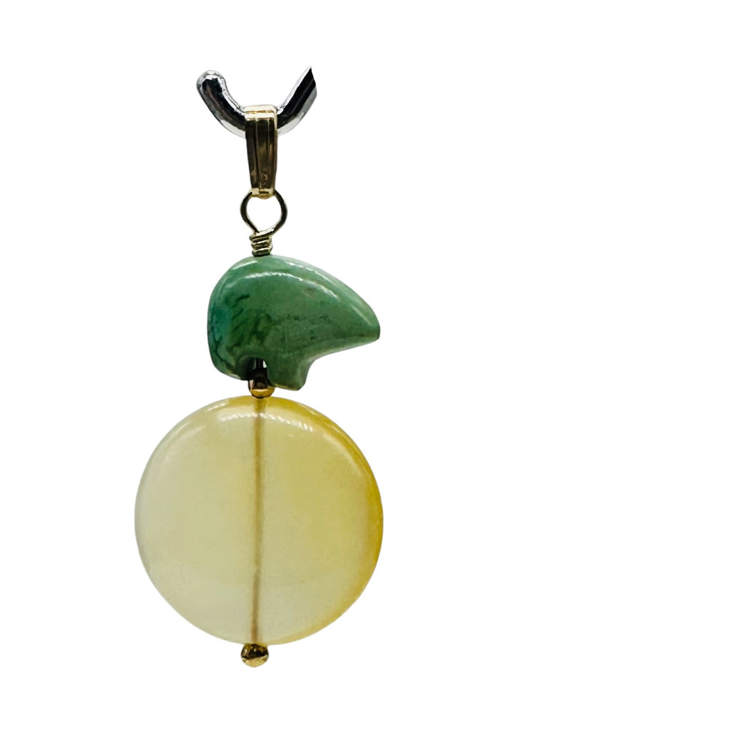 Gemmy Peruvian Opal w/Variscite 14K Gold Filled Pendant|Clear Green|1 3/4