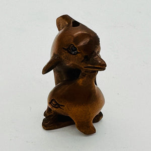 Carved Mommie Dolphin & Baby Boxwood Ojime/Netsuke Bead | 28x20x18mm | Brown