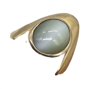 Cats Eye Chrysoberyl 14K Gold Ring 12x10mm Stone | Size 8 | White, Green Tint |