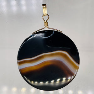 Sardonyx Agate 40mm Coin 14K Gold Filled Bead Pendant | Black | 2" Long |