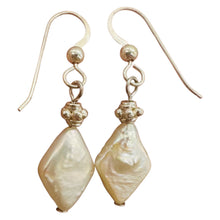 Load image into Gallery viewer, White Freshwater Pearl Dangle Earrings Sterling Silver 14x10mm 1.25 Inch
