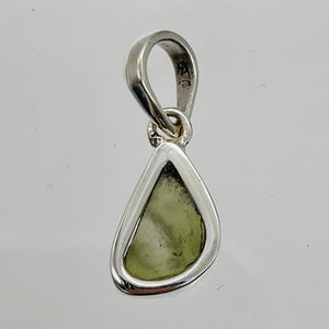 Moldavite 9.4ct Sterling Silver Teardrop Pendant | 7/8" Long| Green| 1 Pendant |