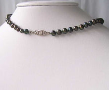 Load image into Gallery viewer, Dark Green 5x6.5mm Freshwater Pearl &amp; Sterling Silver 16 inch Necklace 9915F
