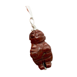 Brecciated Jasper Goddess of Willendorf Sterling Silver Pendant|1.38" Long| Red