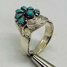 Load image into Gallery viewer, Turquoise Native Design Sterling Silver Ring | Size 7 | Blue, Silver | 1 Ring |
