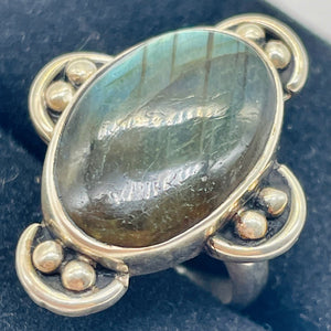 Labradorite Sterling Silver Oval Gemstone Ring | Size 5 | Blue Green | 1 Ring |