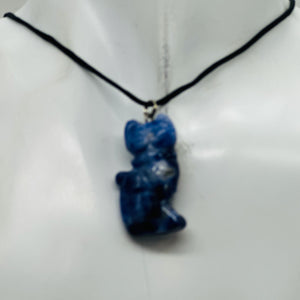 Sodalite Stone Kitty Cat Pendant Necklace | 1 1/4" Long | Blue, White |