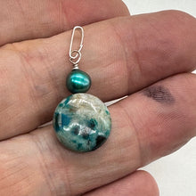 Load image into Gallery viewer, Chrysocolla Natural Semi Precious Stone Sterling Silver Pendant | 1 1/4&quot; Long|
