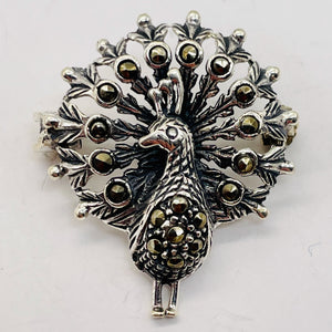 Peacock Marcasite Sterling Silver Sweater Pin| 1" Long | Silver | 1 Pin |