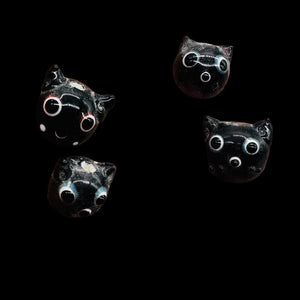 Kitty Cat Ceramic Round Beads | 15mm | Black | 4 Beads |