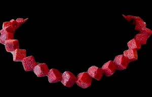 Diagonal Cube Red Sponge Coral Bead Strand 104582