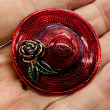 Load image into Gallery viewer, Sparkling Red Designer Hat Brooch Vintage Style Statement Pin USA 43mm
