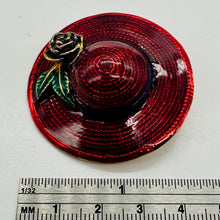 Load image into Gallery viewer, Sparkling Red Designer Hat Brooch Vintage Style Statement Pin USA 43mm
