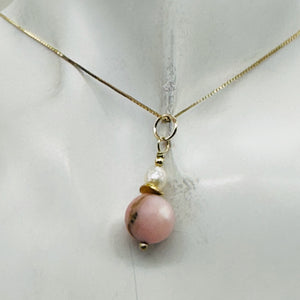 Pink Peruvian Matte Finish Opal, Pearl Drop Bead Pendant | Pink | 1 1/4" Long |