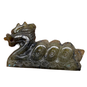 Labradorite Carved Year 2000 Dragon Figurine | 80x45x16mm | Dark Green