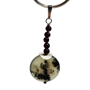 Gemmy Peruvian Opal w/Garnet Sterling Silver Pendant | Clear, Red |1 1/4" Long |