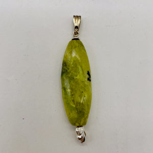 Serpentine New Jade Sterling Silver Round Marquis Pendant | 2" Long | Green | 1}