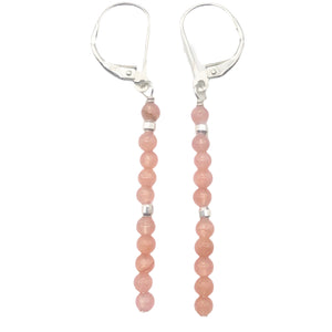 Stiletto Gem Quality Rhodochrosite Drop Silver Lever Back Earrings