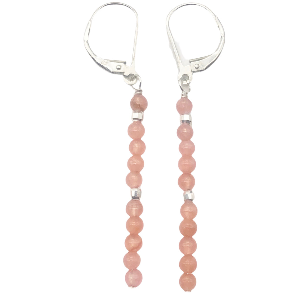 Stiletto Gem Quality Rhodochrosite Drop Silver Lever Back Earrings