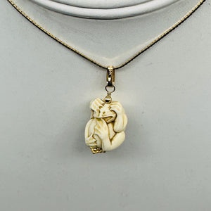 Hear No, See No, Speak No Evil Monkey Mammoth Bone 14K Gold Filled Pendant