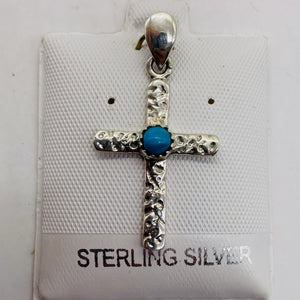 Turquoise Sterling Silver Cross | 1 1/2" Long | Silver | 1 Pendant |