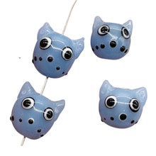 Load image into Gallery viewer, Kitty Cat Ceramic Round Beads | 15mm | Lavender Blue | 4 Beads |
