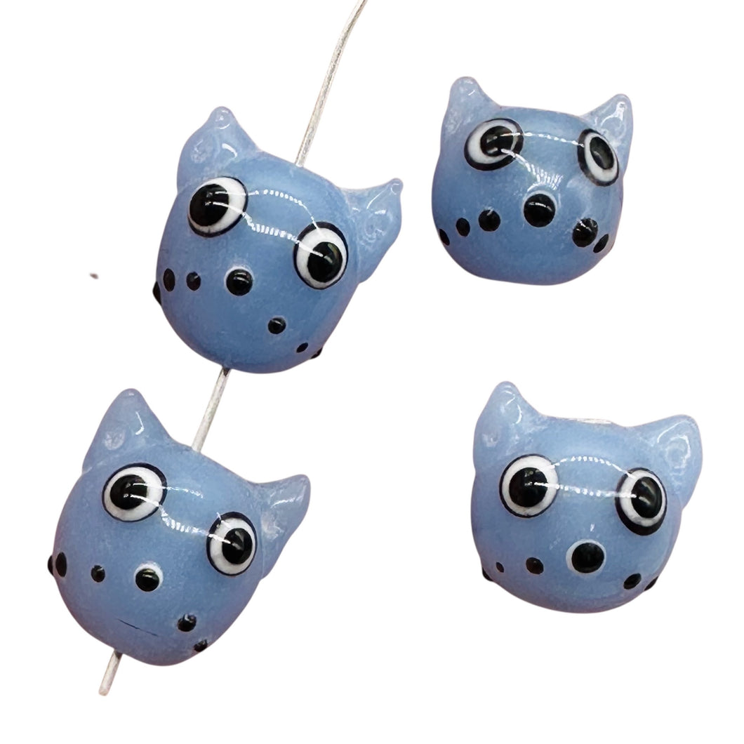 Kitty Cat Ceramic Round Beads | 15mm | Lavender Blue | 4 Beads |