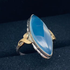 Clear Briolette Agate Sterling Silver 14K Gold Ring | Size 5 | Blue | 1 Ring |