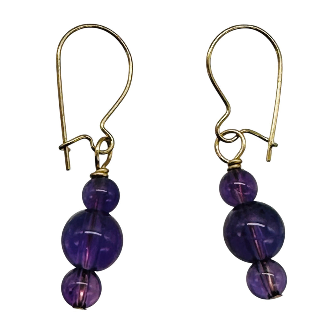 Amethyst 14K Gold Filled Exotic Drop Earrings | Purple/Gold | 2 1/4