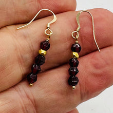 Load image into Gallery viewer, Merlot Mozambique Garnet Faceted Beads Yellow Gold Earrings | 1 1/4" Dangle |
