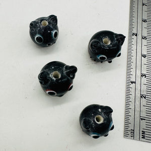Kitty Cat Ceramic Round Beads | 15mm | Black | 4 Beads |