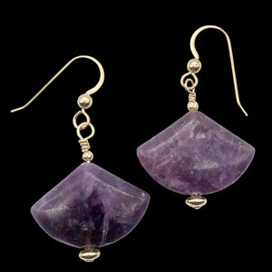 Natural Lepidolite 14Kgf Earrings | 1 3/4" Long | Purple | Fan cut | 1 pair |