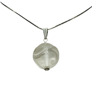 Dragon Carved Quartz Sphere Sterling Silver Pendant Necklace| 20mm| 1 1/4" long|