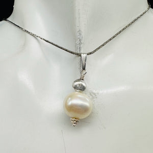 Fresh Water Pearl Large, Near Round Sterling Silver Drop Pendant | 1" Long |