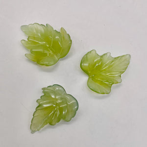 Carved Serpentine New Jade Leaf Bead Set | 23x22x4 to 28x27x4mm | 3 Beads |