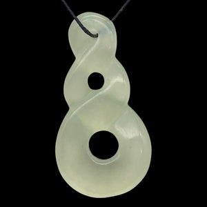 Hand Carved Translucent Serpentine Infinity Pendant with Black Cord 10821W | 45.5x24x6mm | Light Green